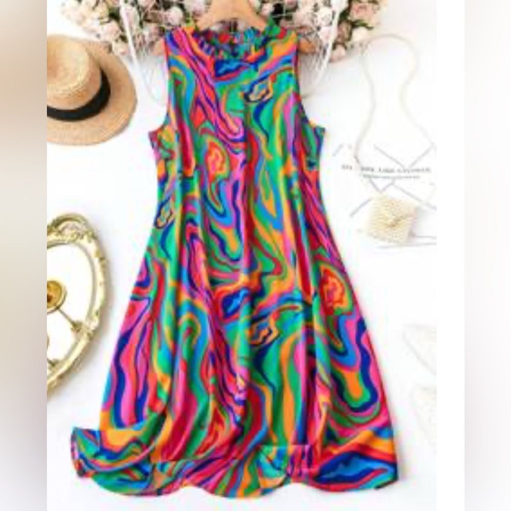 SHEIN Multicolor Vibrant Summer Sleeveless Dress New